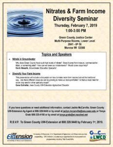 Nitrates in Groundwater and Farm Income Diversity Seminar @ Green County Justice Center - Multi-Purpose Rooms, Lower Level